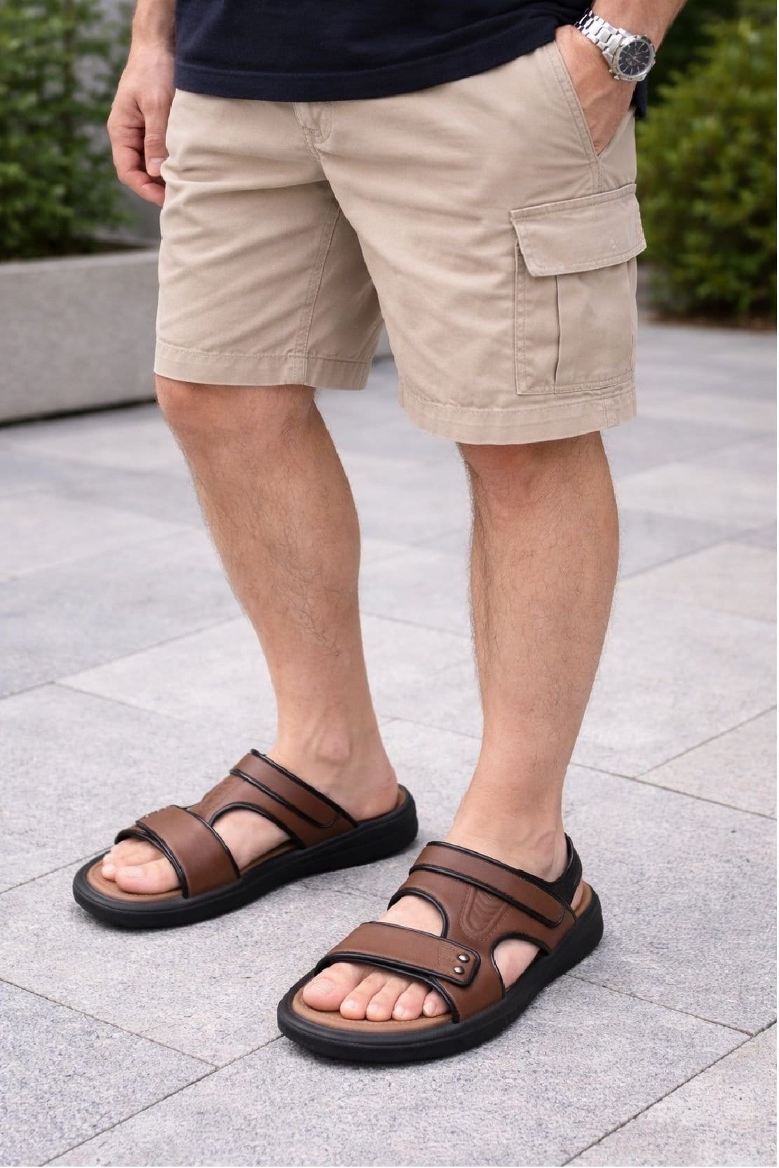 LARANGE LARANGE Men's Brown Beach Pool Casual Sport Sandals Slingback Sliders - 4