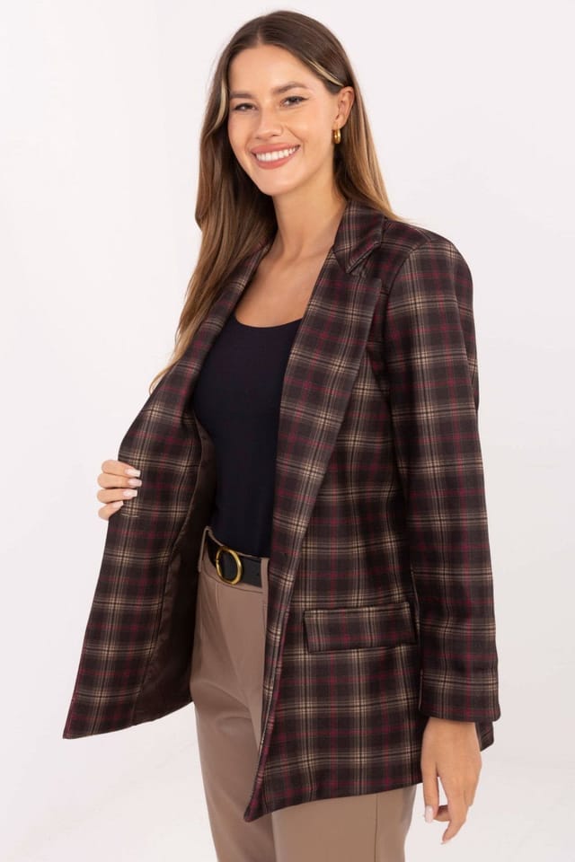 Love Lace Love Lace Women's Stylish Checkered Buttoned Blazer in Brown - 2