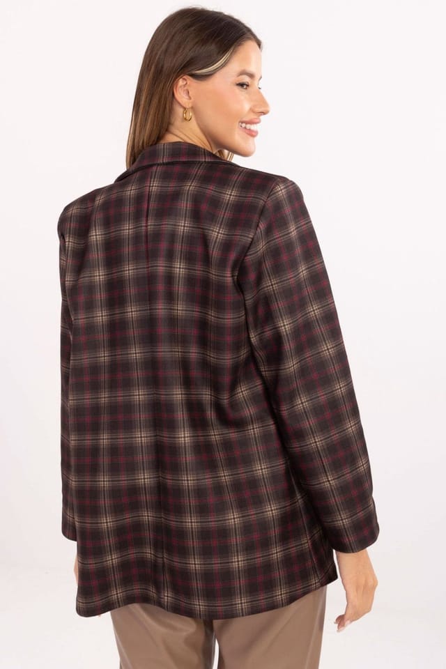 Love Lace Love Lace Women's Stylish Checkered Buttoned Blazer in Brown - 3
