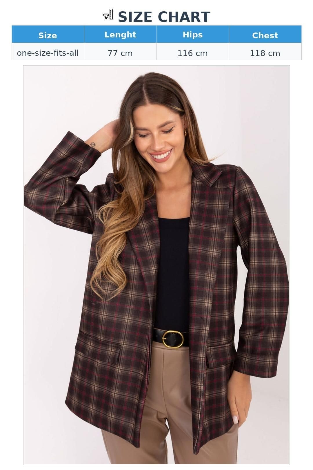 Love Lace Love Lace Women's Stylish Checkered Buttoned Blazer in Brown - 4