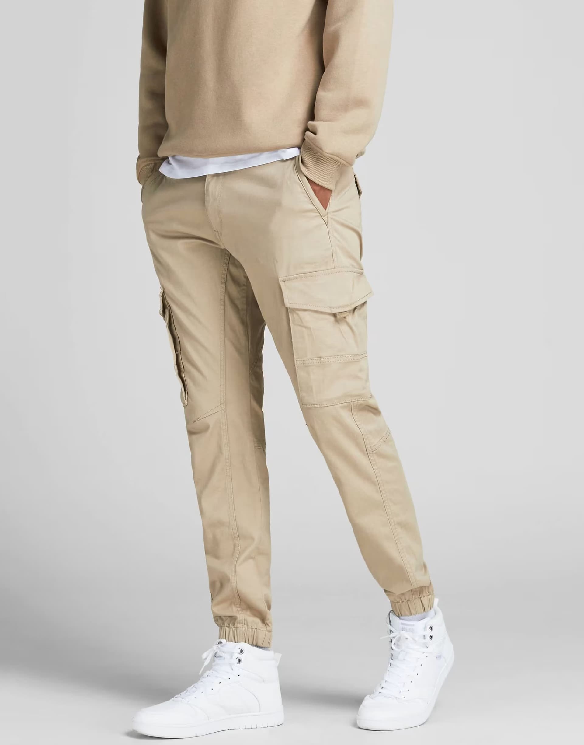ASOS Jack & Jones Paul jersey tapered cargo pant in cream