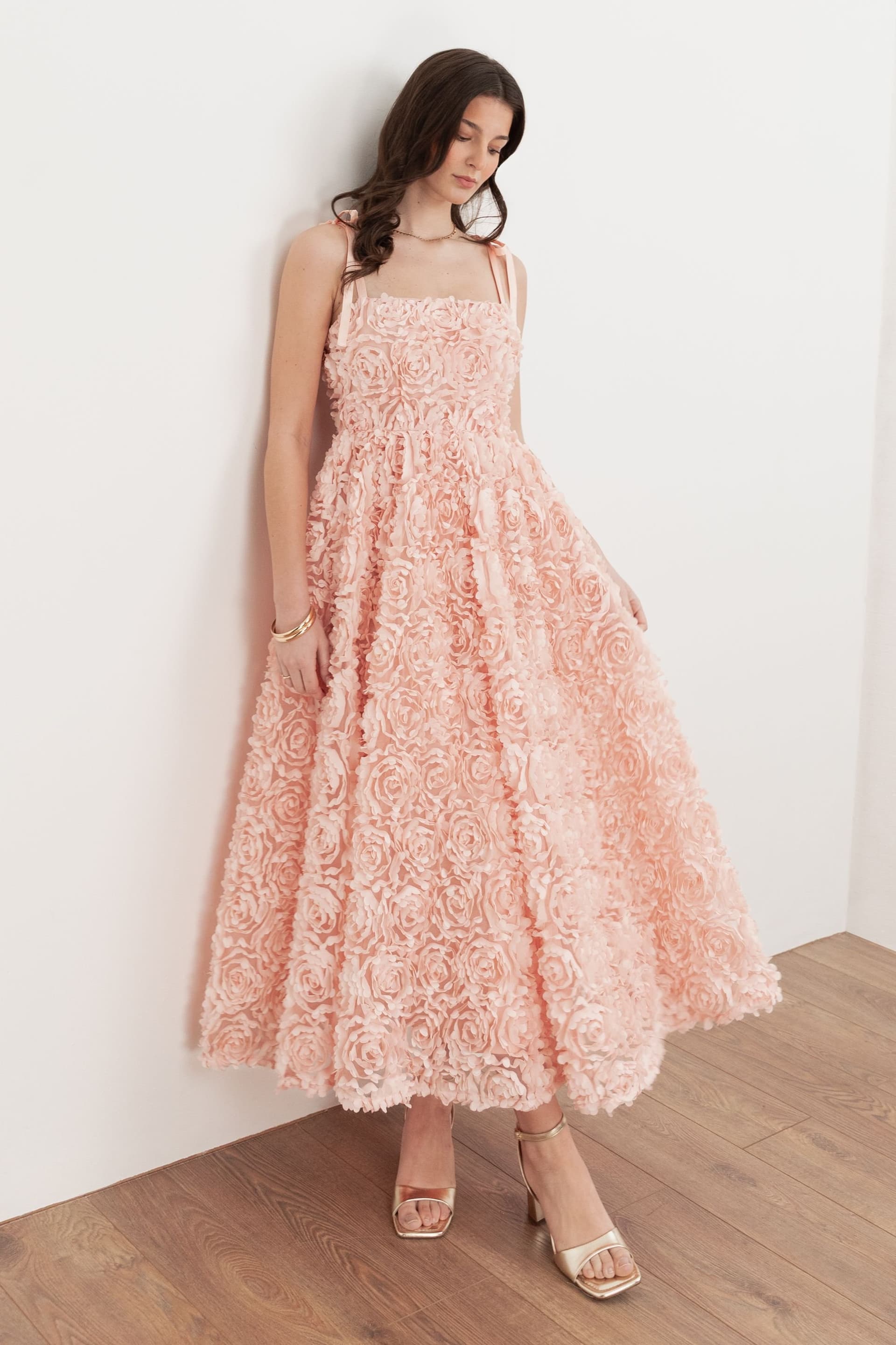 Maya Deluxe Maya Deluxe Women's Floral Cami Midi Dress in Peach