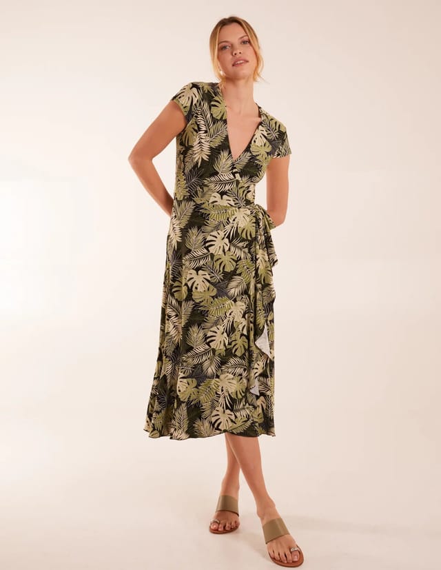 Blue Vanilla Tropical Print Wrap Front Midi Dress - 3