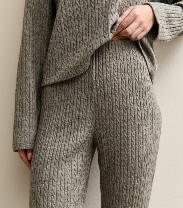 New Look Women's Mid Grey Soft Touch Cable Knit Flared Trousers New Look - 3