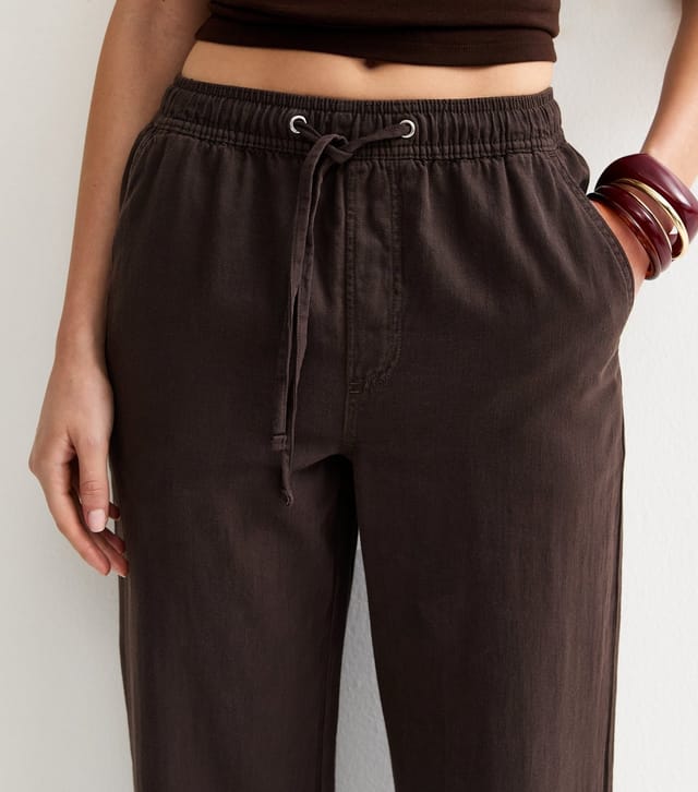 New Look Women's Tall Dark Brown Twill Cotton Wide Leg Trousers New Look - 2