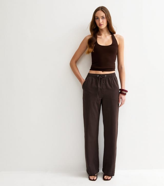 New Look Women's Tall Dark Brown Twill Cotton Wide Leg Trousers New Look - 3