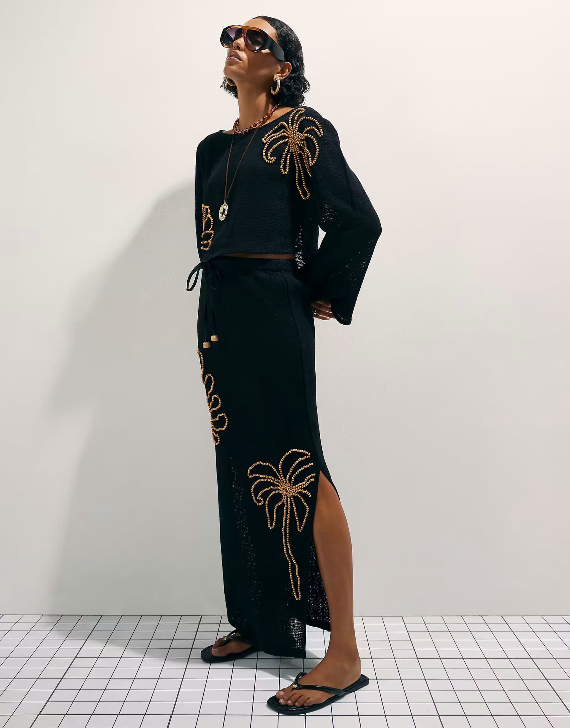 ASOS River Island Beaded knit maxi skirt in black