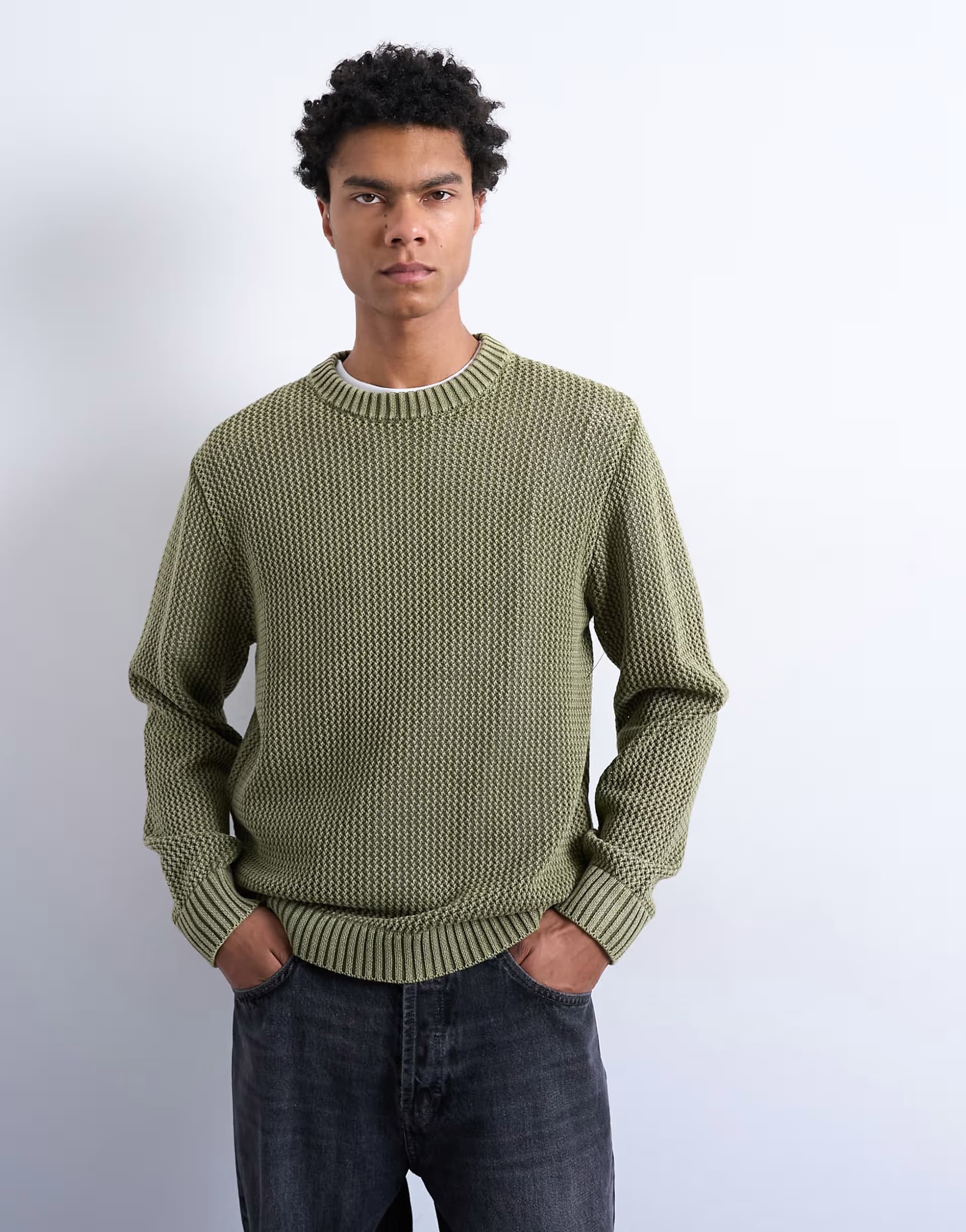 ASOS Topman regular fit knitted jumper in washed green