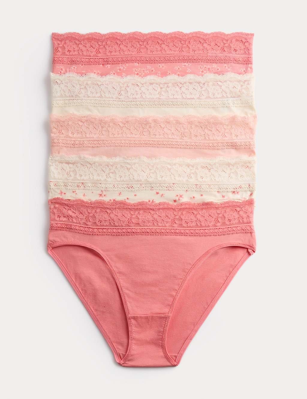 M&S Coral Cotton Rich Printed High Leg Knickers 5-Pack