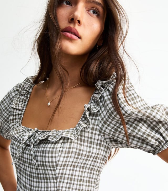 New Look Women's Green Checked Corset Bodice Midi Dress New Look - 2