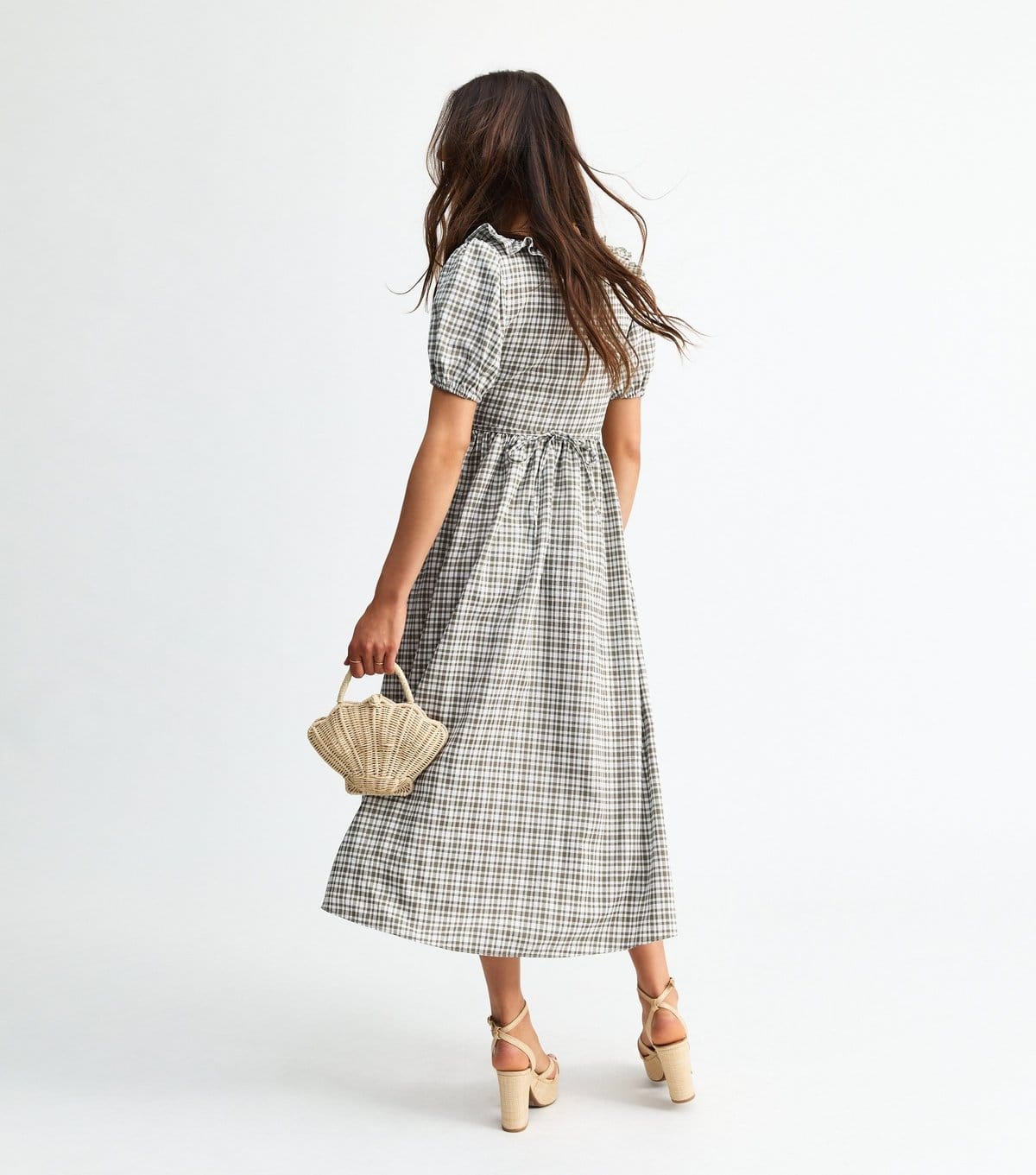 New Look Women's Green Checked Corset Bodice Midi Dress New Look - 4