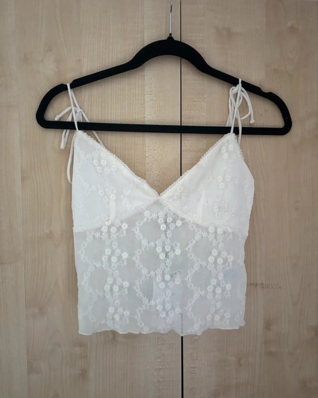Bershka White lace crop top - 1