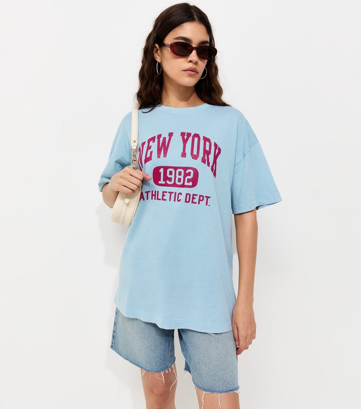 New Look Women's Blue Cotton New York Logo Oversized T-Shirt New Look