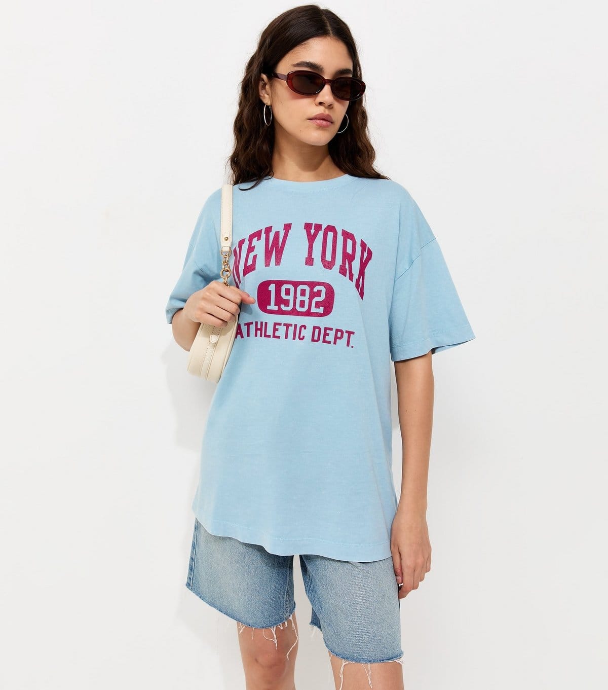 New Look Women's Blue Cotton New York Logo Oversized T-Shirt New Look - 1
