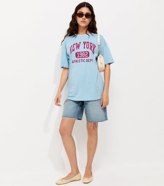 New Look Women's Blue Cotton New York Logo Oversized T-Shirt New Look - 3