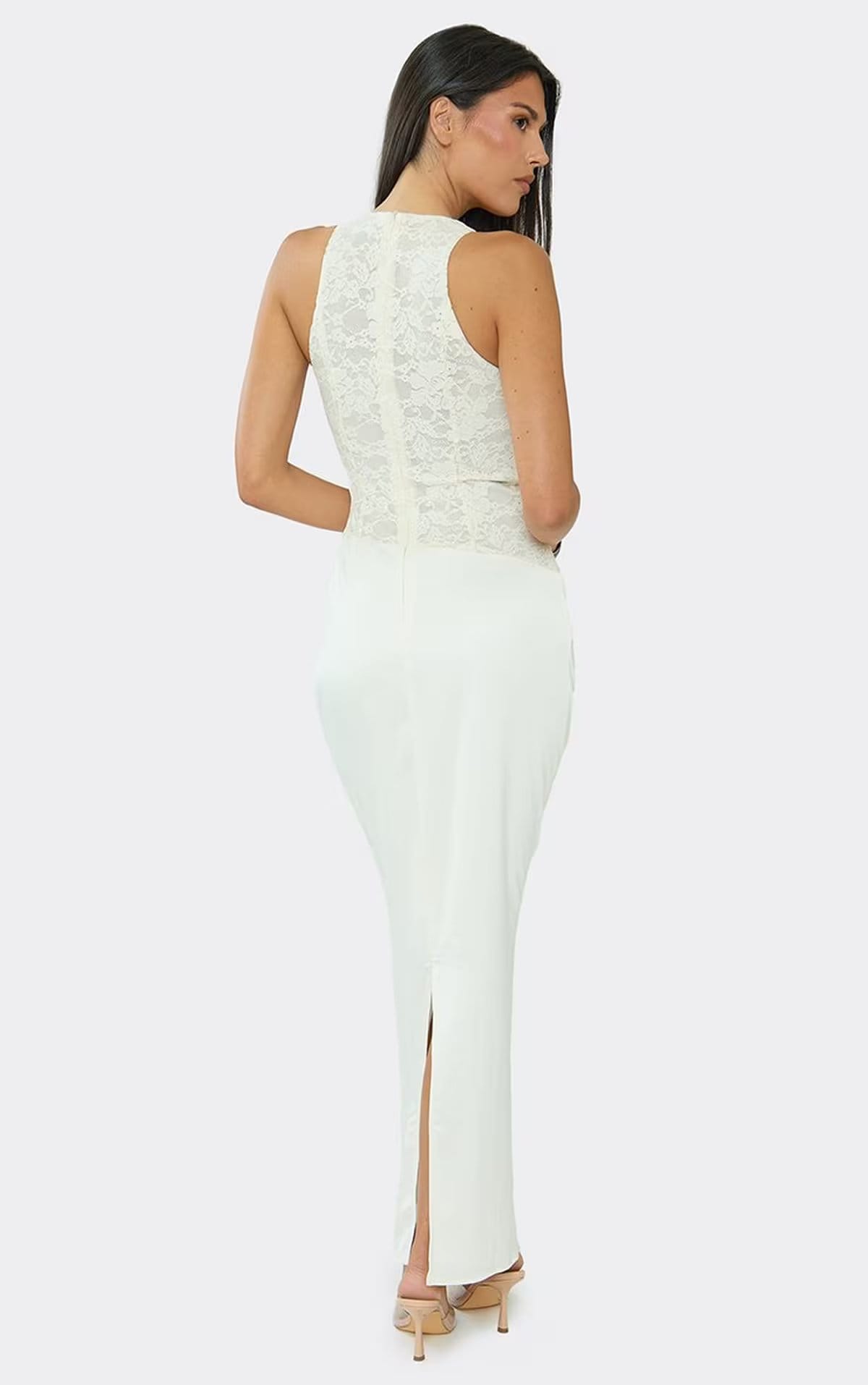 EGO Cream Satin Lace Detail Maxi Dress