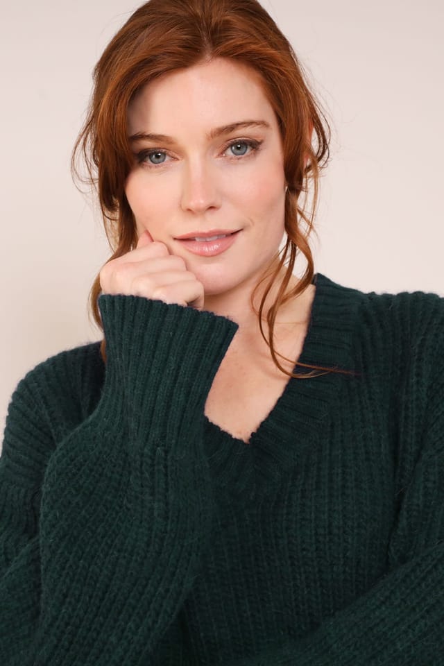 Nomads Clothing Nomads Clothing Women's Womens Cotton & Alpaca Wool V Neck Jumper in Bottle Green - 2