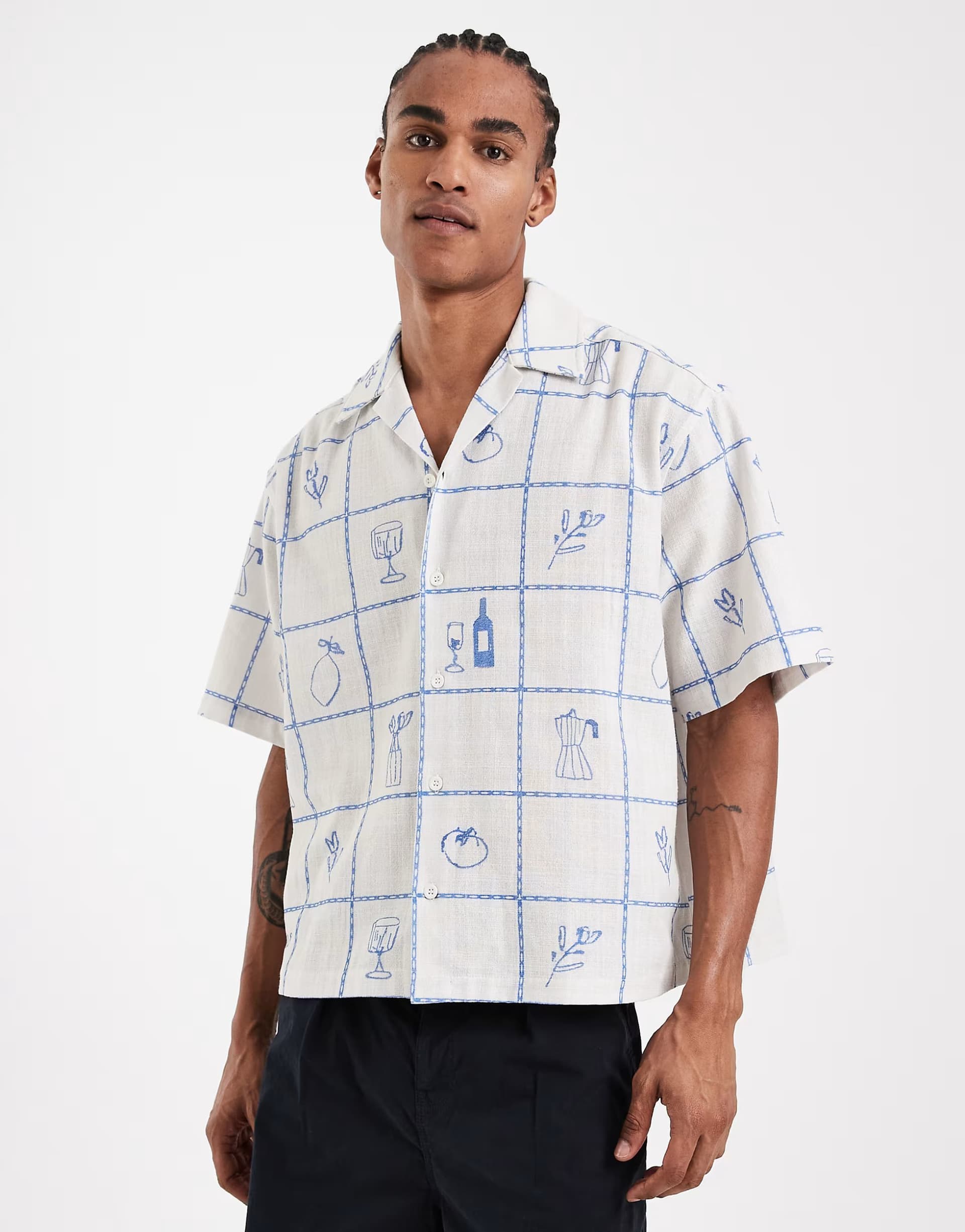 ASOS ASOS DESIGN boxy oversized revere shirt with all over print in white