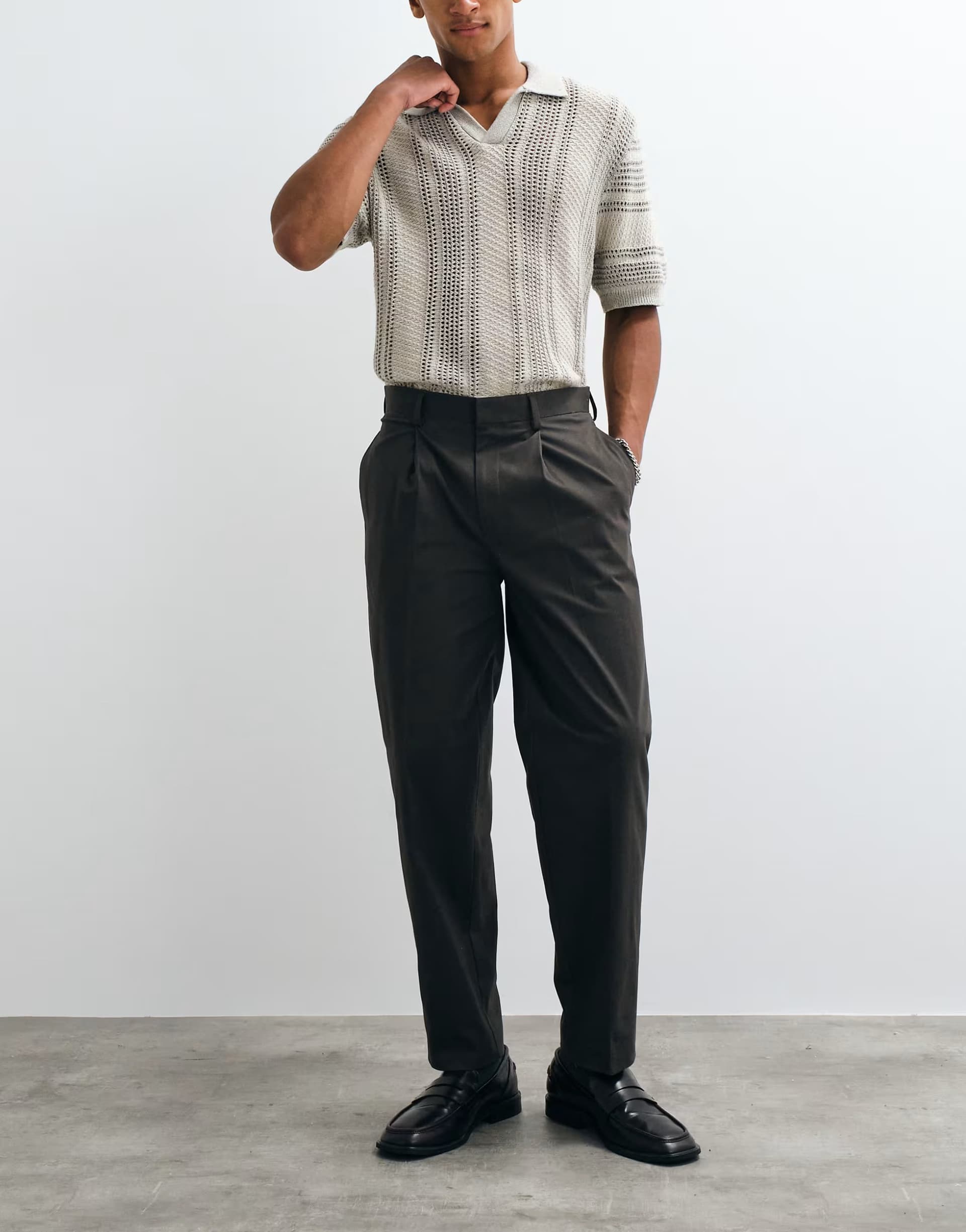 ASOS ASOS DESIGN smart heavyweight cotton oversized tapered trouser in brown herringbone
