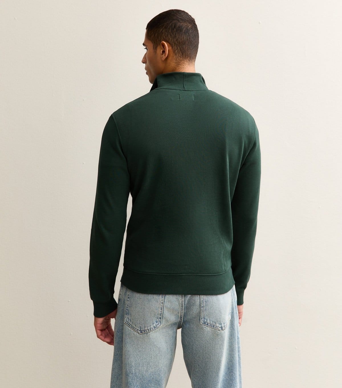 Farah Men's Dark Green Quarter Zip Logo Embroidered Jumper Farah New Look - 4
