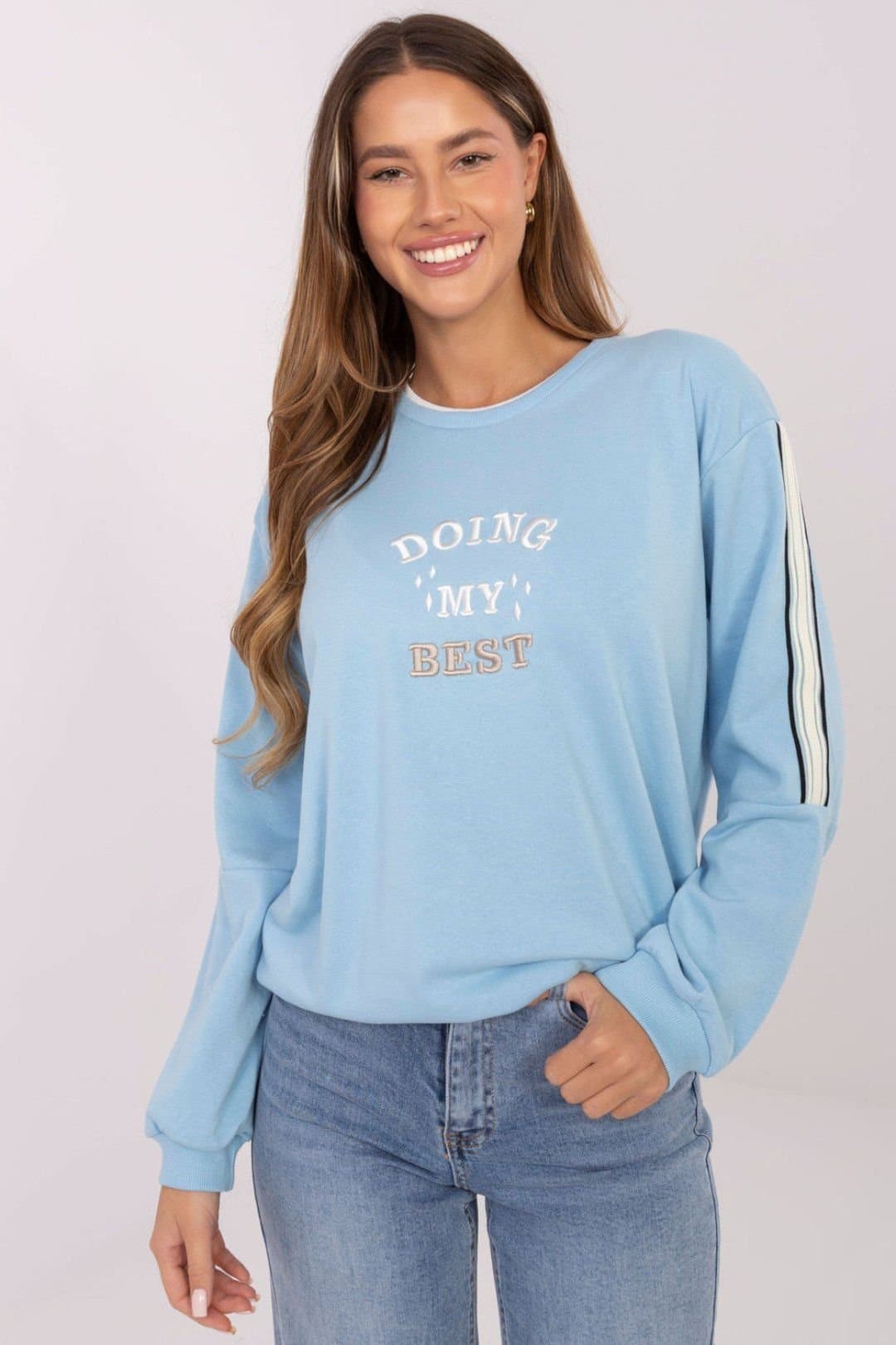 Love Lace Love Lace Women's Oversized Cotton Blend Sweatshirt with Stripes in Blue