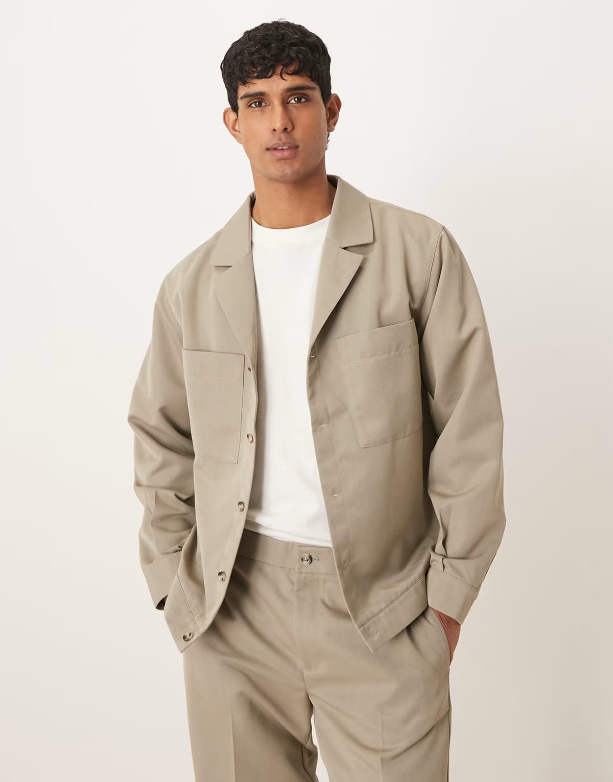 ASOS ASOS DESIGN smart co-ord revere shacket in sage - 1