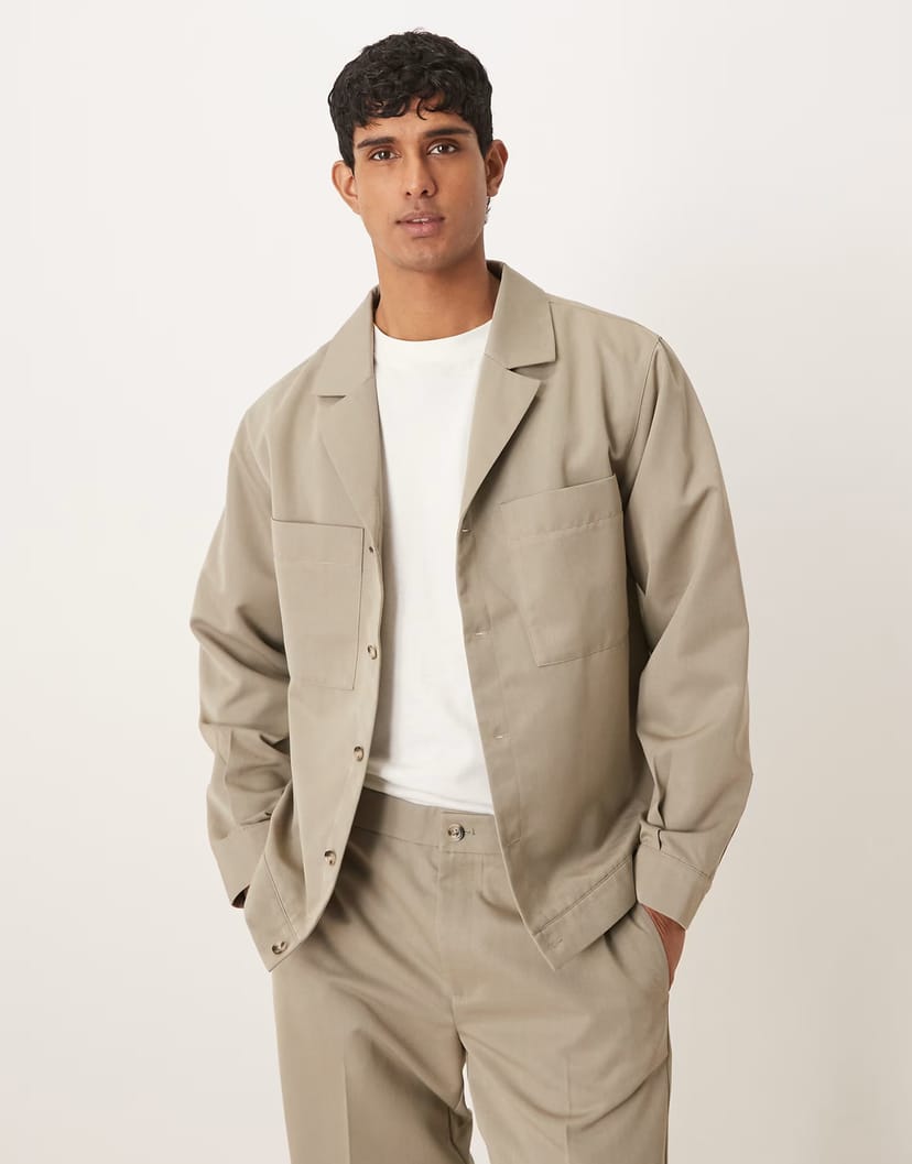 ASOS ASOS DESIGN smart co-ord revere shacket in sage - 1