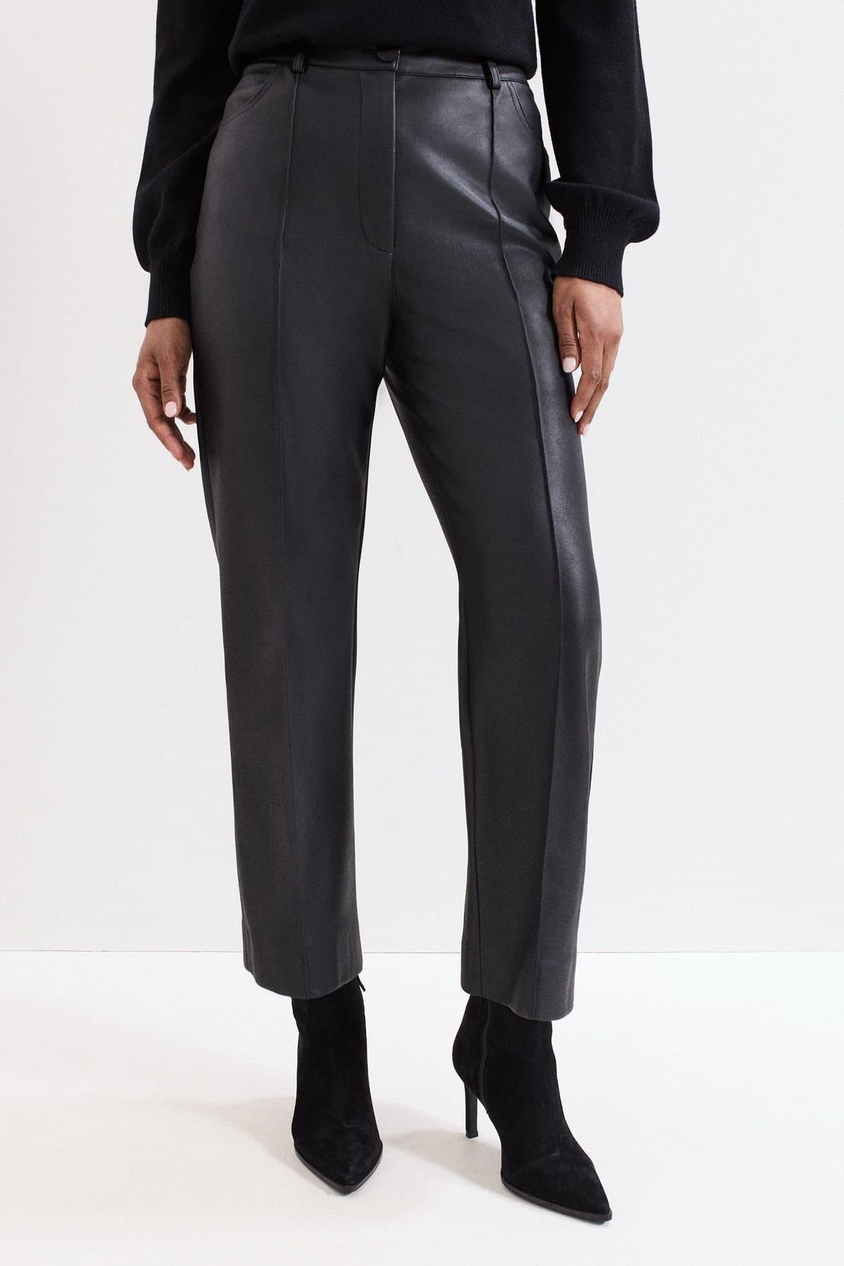 Phase Eight Phase Eight True Black PU Cropped Trousers