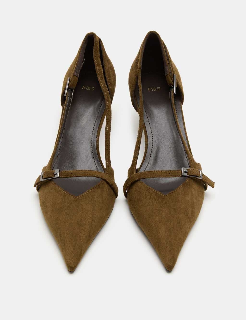 Marks & Spencer M&S Buckle Detail Kitten Heel Pointed Court Shoes Olive