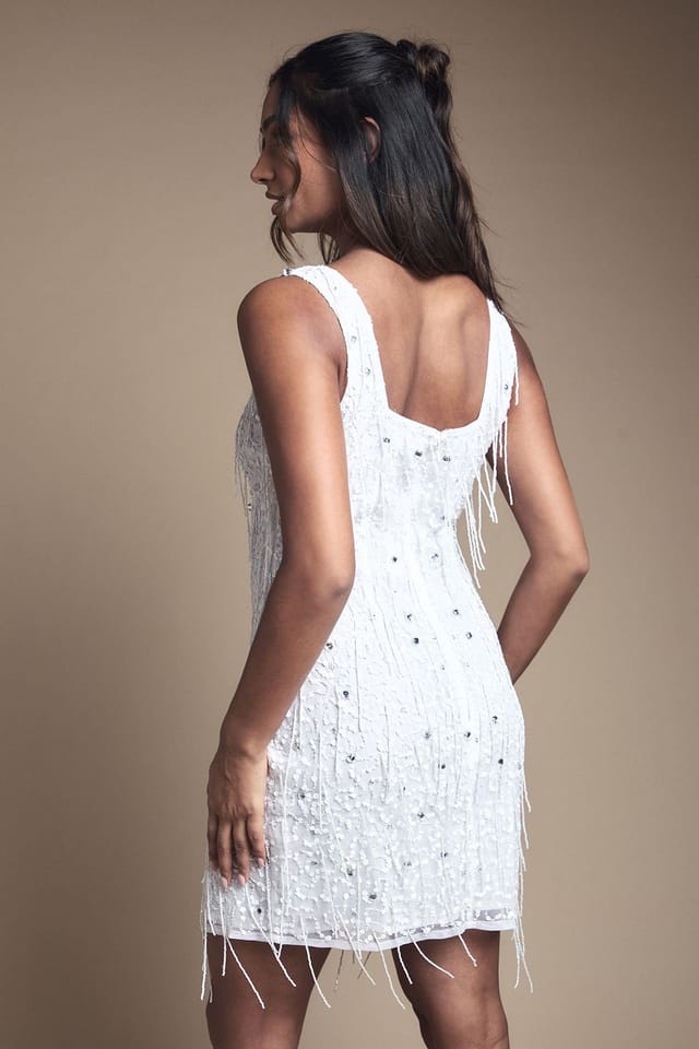 Coast Coast Women's Sequin & Fringe Embellished Bridal Mini Dress in Ivory - 3