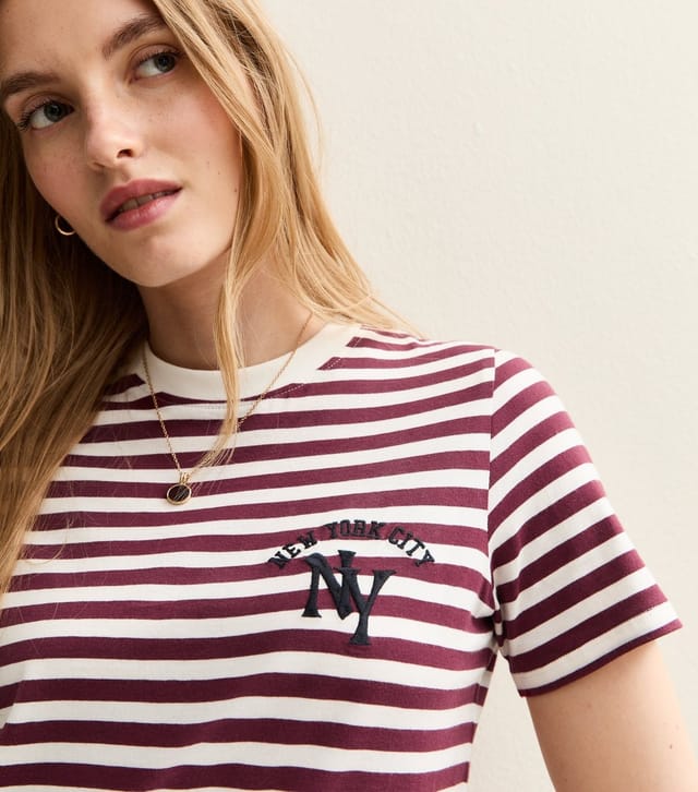 New Look Women's Red Striped New York Print T-Shirt New Look - 2