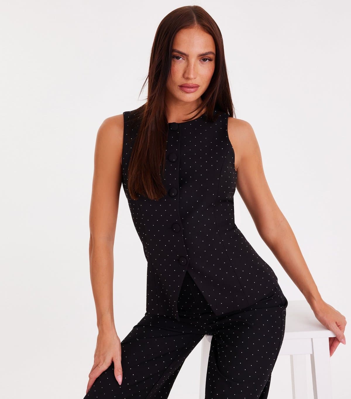 Quiz Women's Black Diamante Tailored Waistcoat Quiz New Look