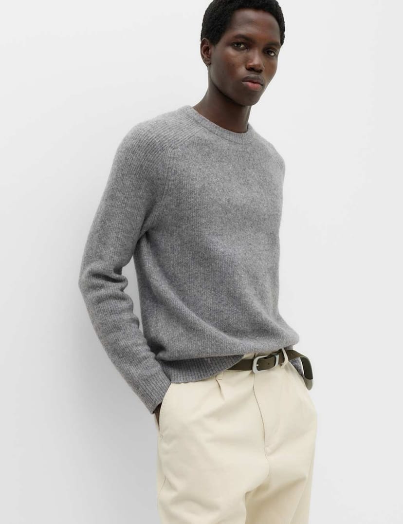 Marks & Spencer M&S Supersoft Crew Neck Jumper with Wool Grey - 1