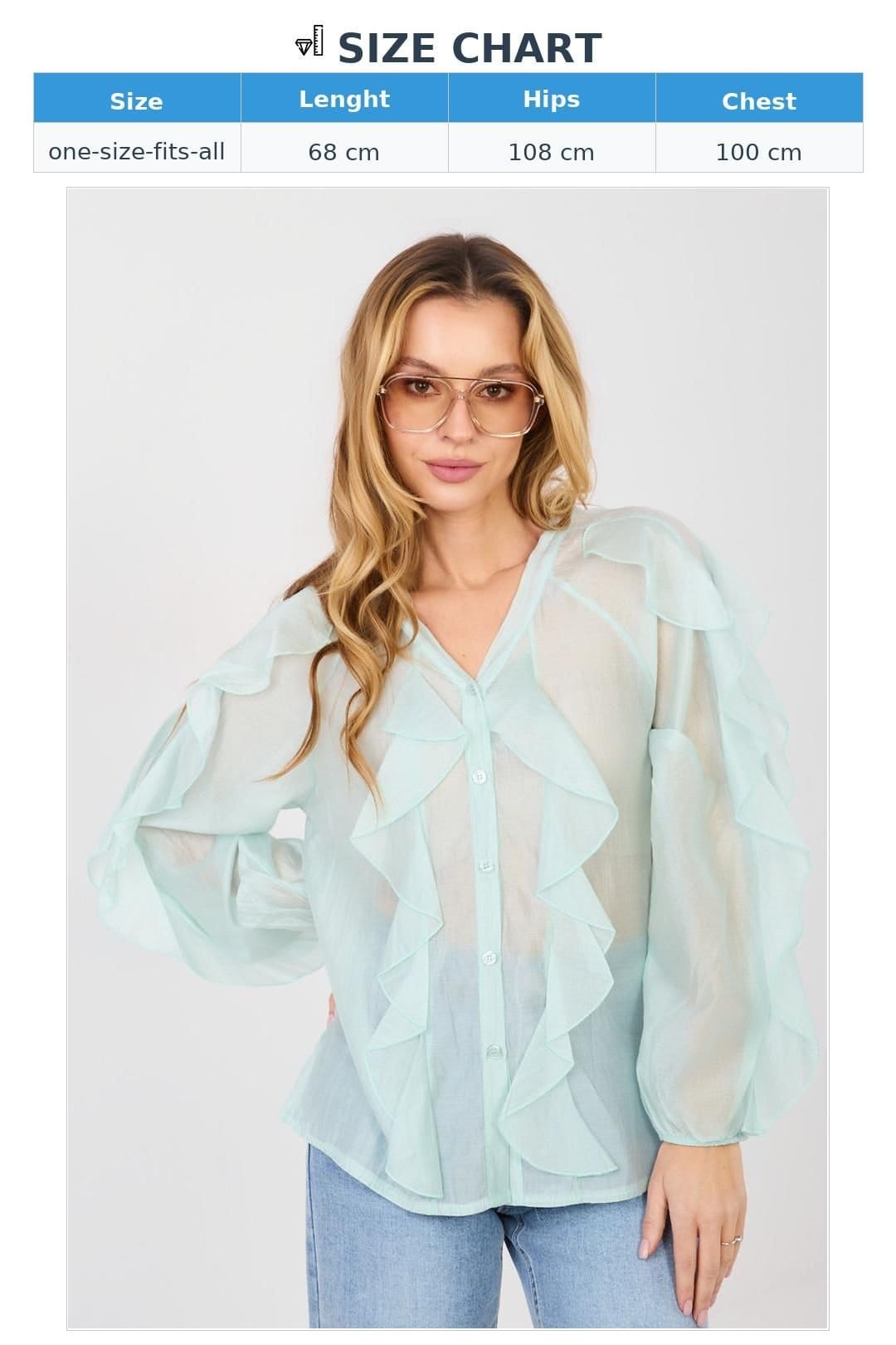 Love Lace Love Lace Women's Collarless V Neck Tencel Ruffle Shirt in Green - 4