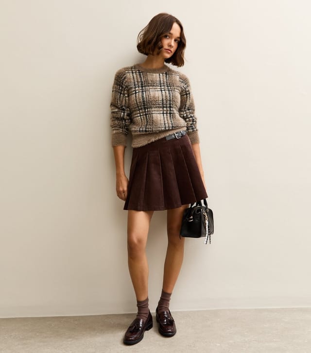 New Look Women's Brown Fluffy Check Crew Neck Jumper New Look - 3
