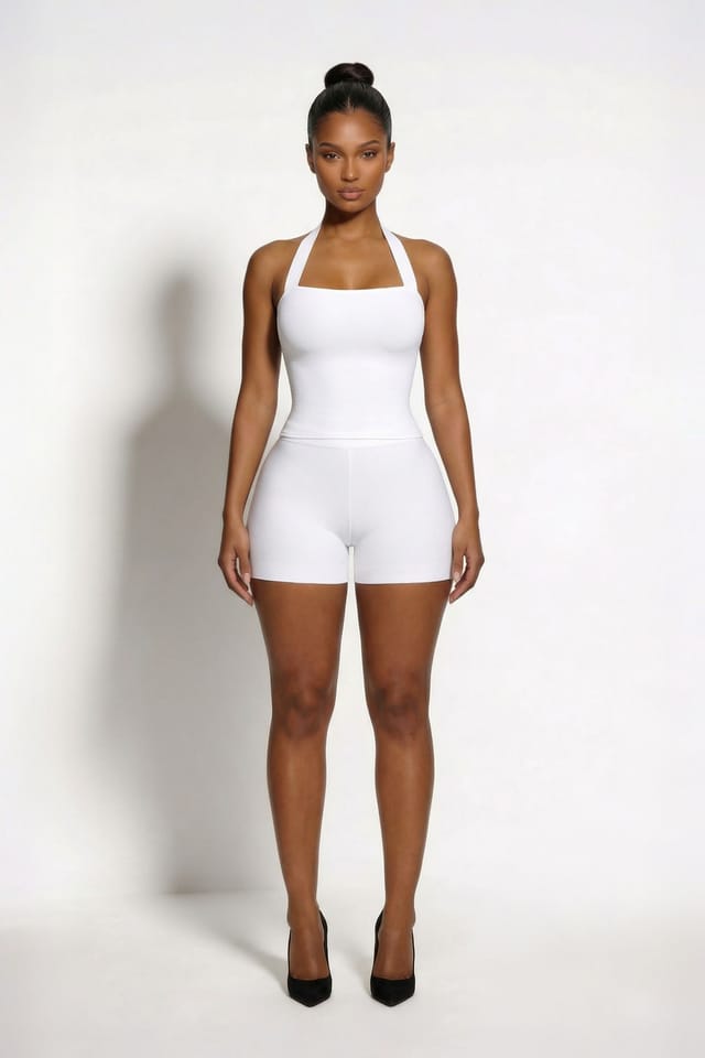 LEMONLUNAR LEMONLUNAR Women's Zariah Sculpt Halter Bandage Top, White - 3