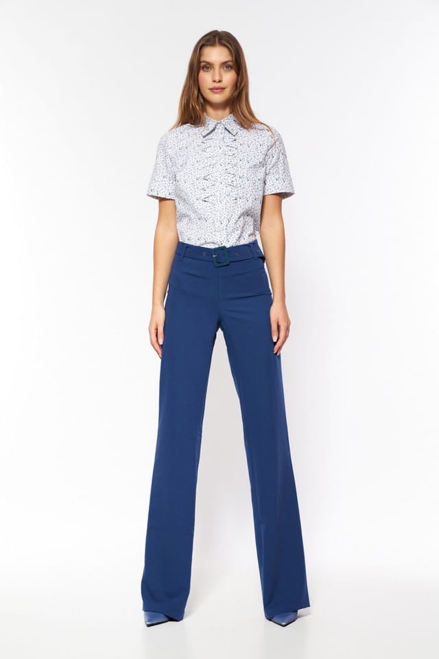 Love Lace Love Lace Women's High Waist Flared Trousers for Timeless Style in Blue - 2
