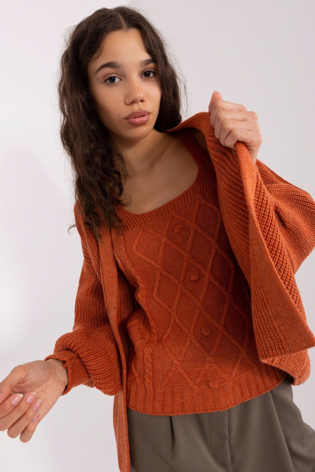Love Lace Orange Textured Strapless Top and Cardigan Set