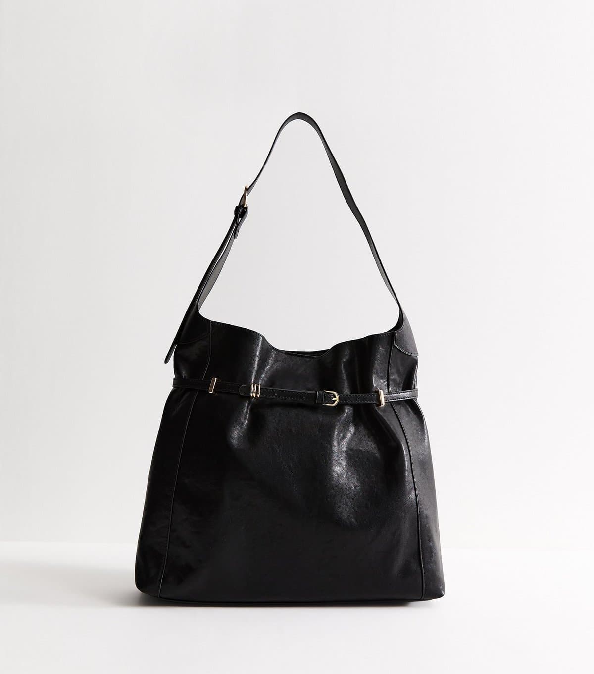 New Look Black Faux Leather Belted Hobo Shoulder Bag New Look