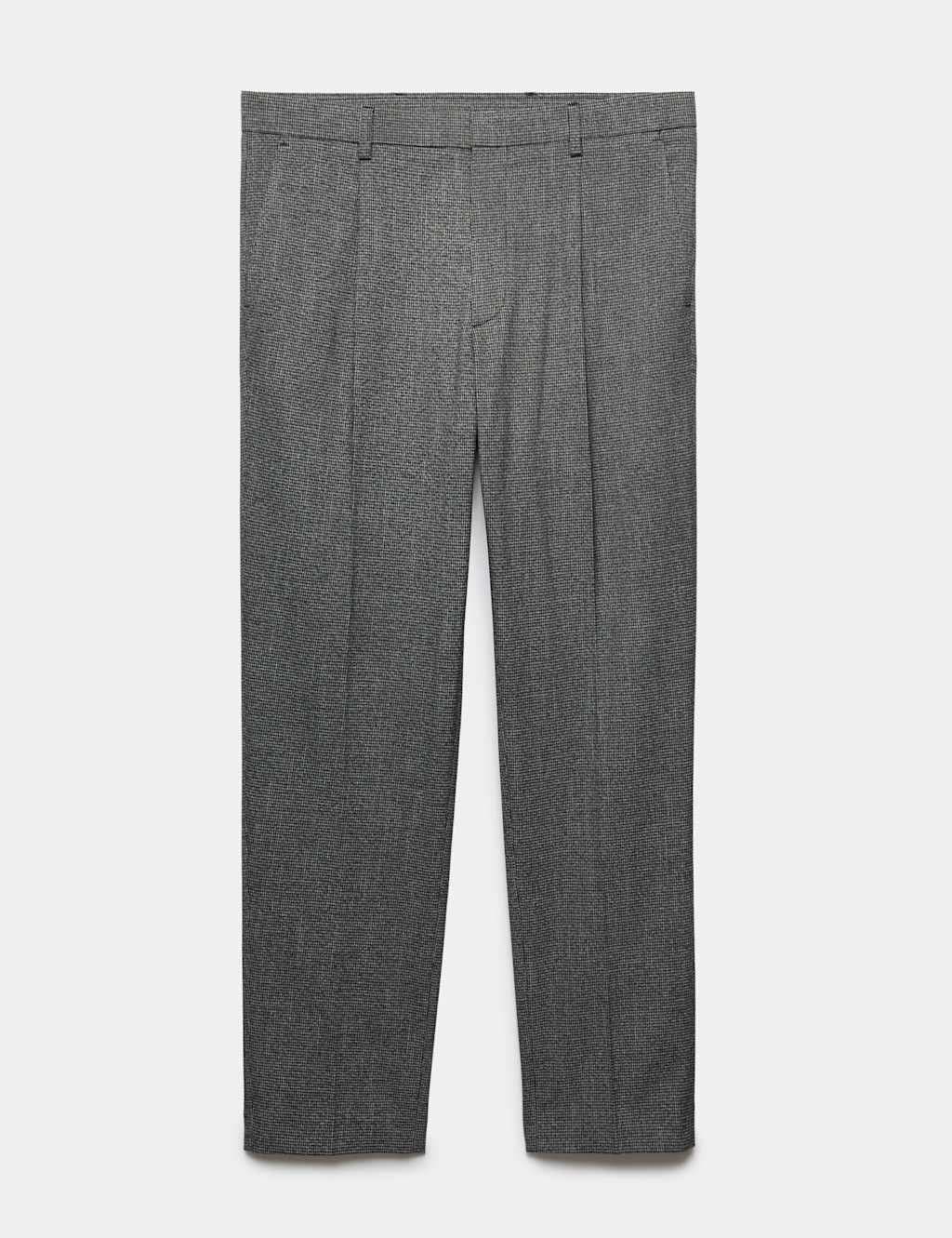 Marks & Spencer M&S Tailored Fit Puppytooth Stretch Trousers Grey Mix