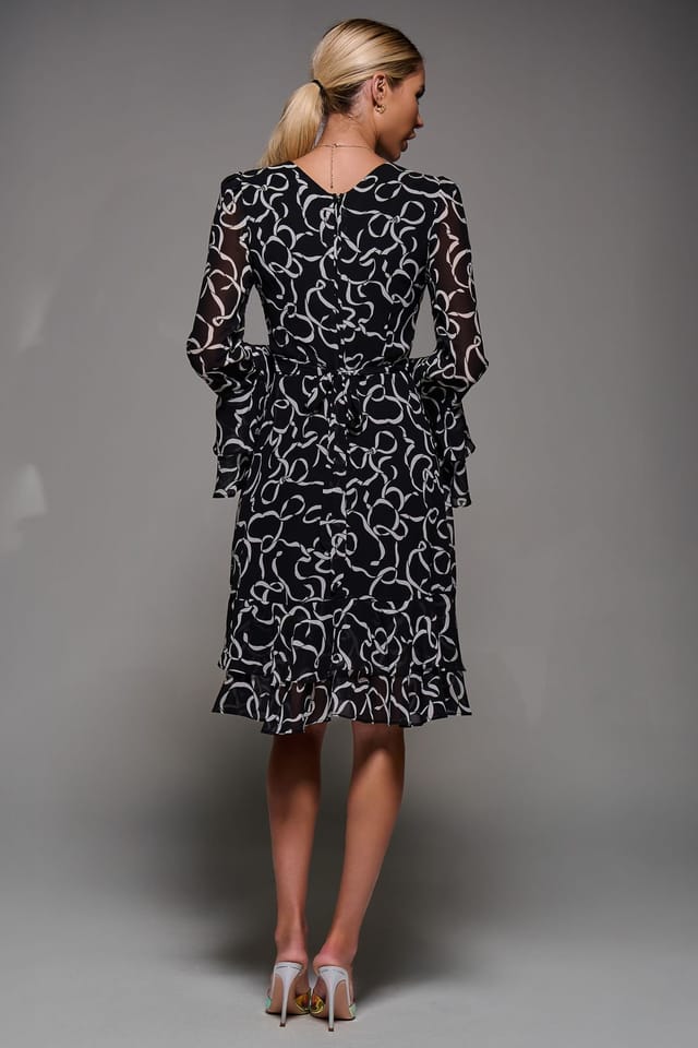 Jolie Moi Jolie Moi Women's Long Sleeve Chiffon Knee Length Dress in Black - 2