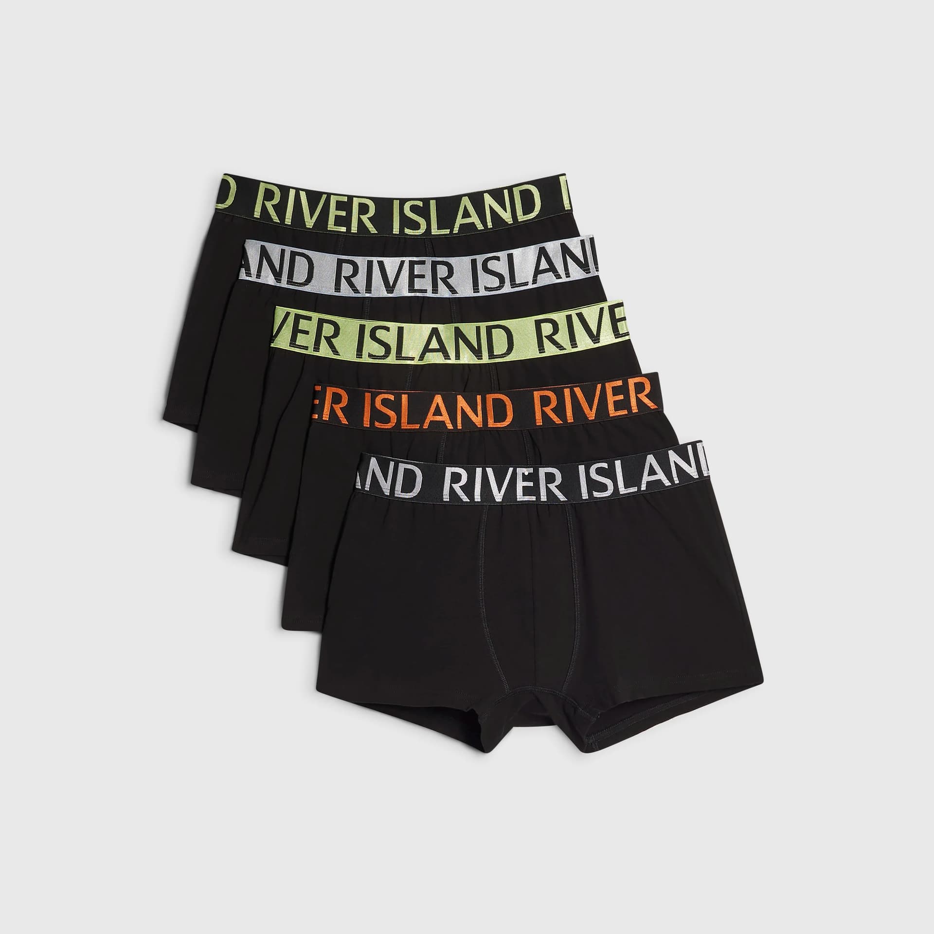River Island Mens River Island Black Mixed Waistband Pack Of 5 Trunks