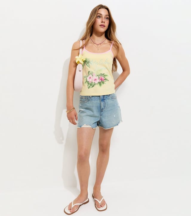 New Look Girls' Light Yellow Cotton Rich Malibu Dreams Contrast Trim Vest New Look - 3