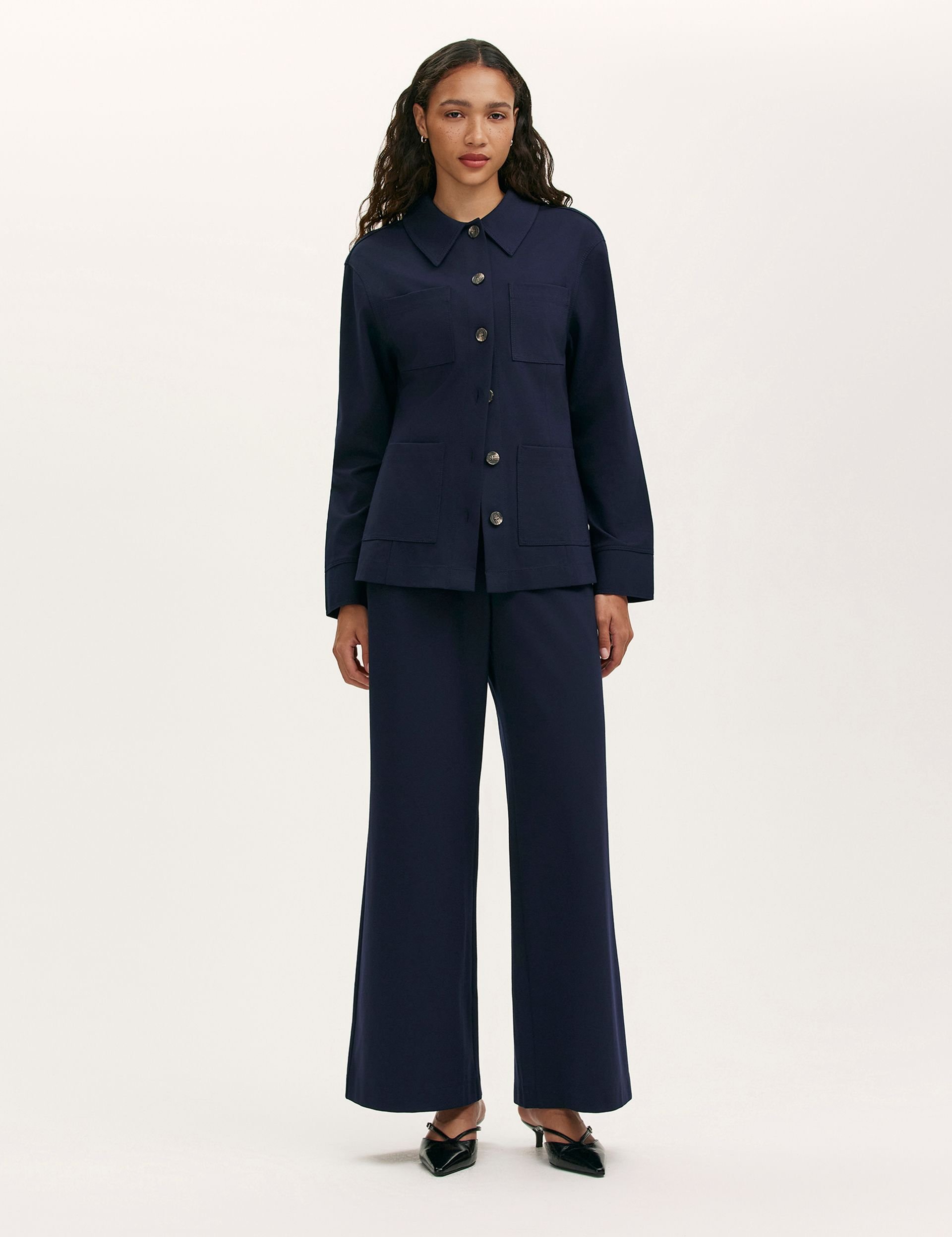 Finery London Finery London Women's Agness Ponte Jersey Collared Jacket in Dark Navy - 2