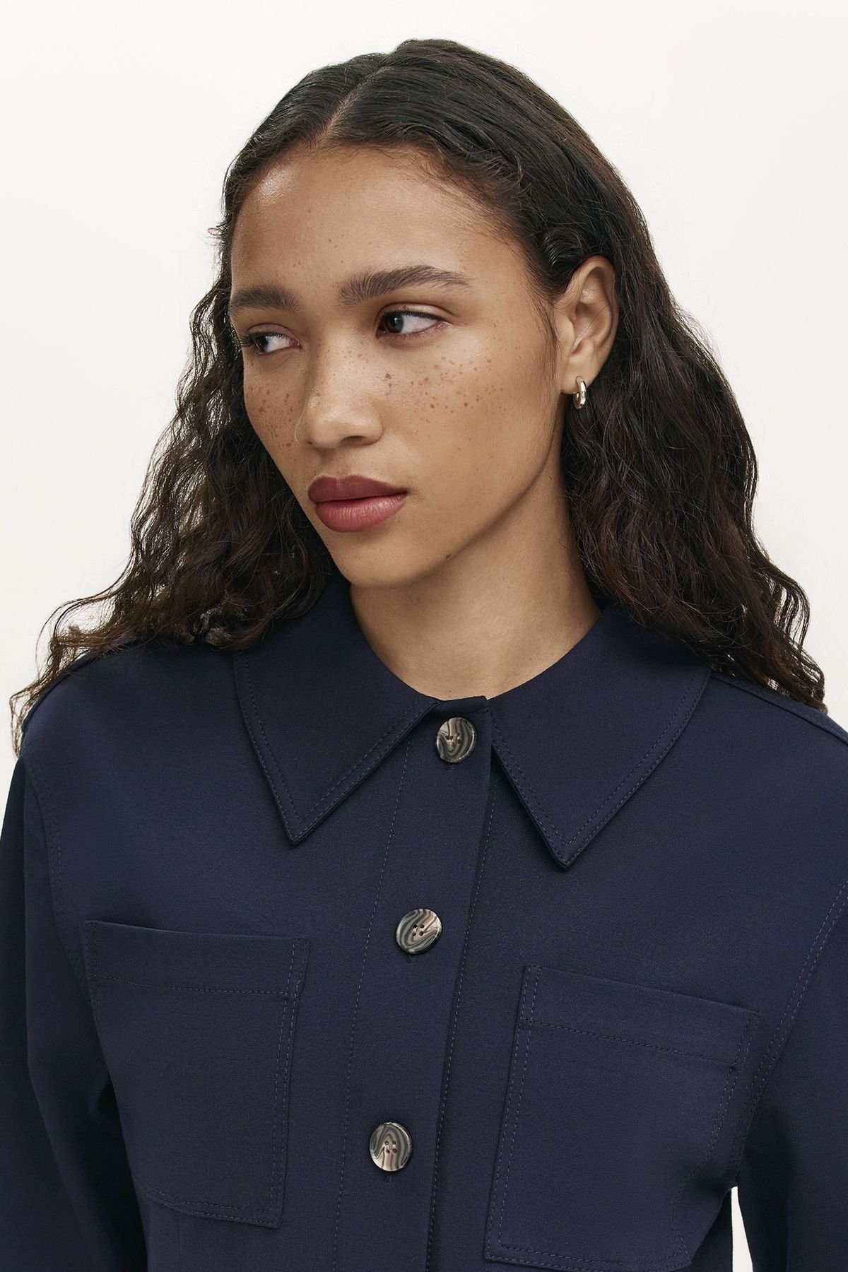 Finery London Finery London Women's Agness Ponte Jersey Collared Jacket in Dark Navy - 4