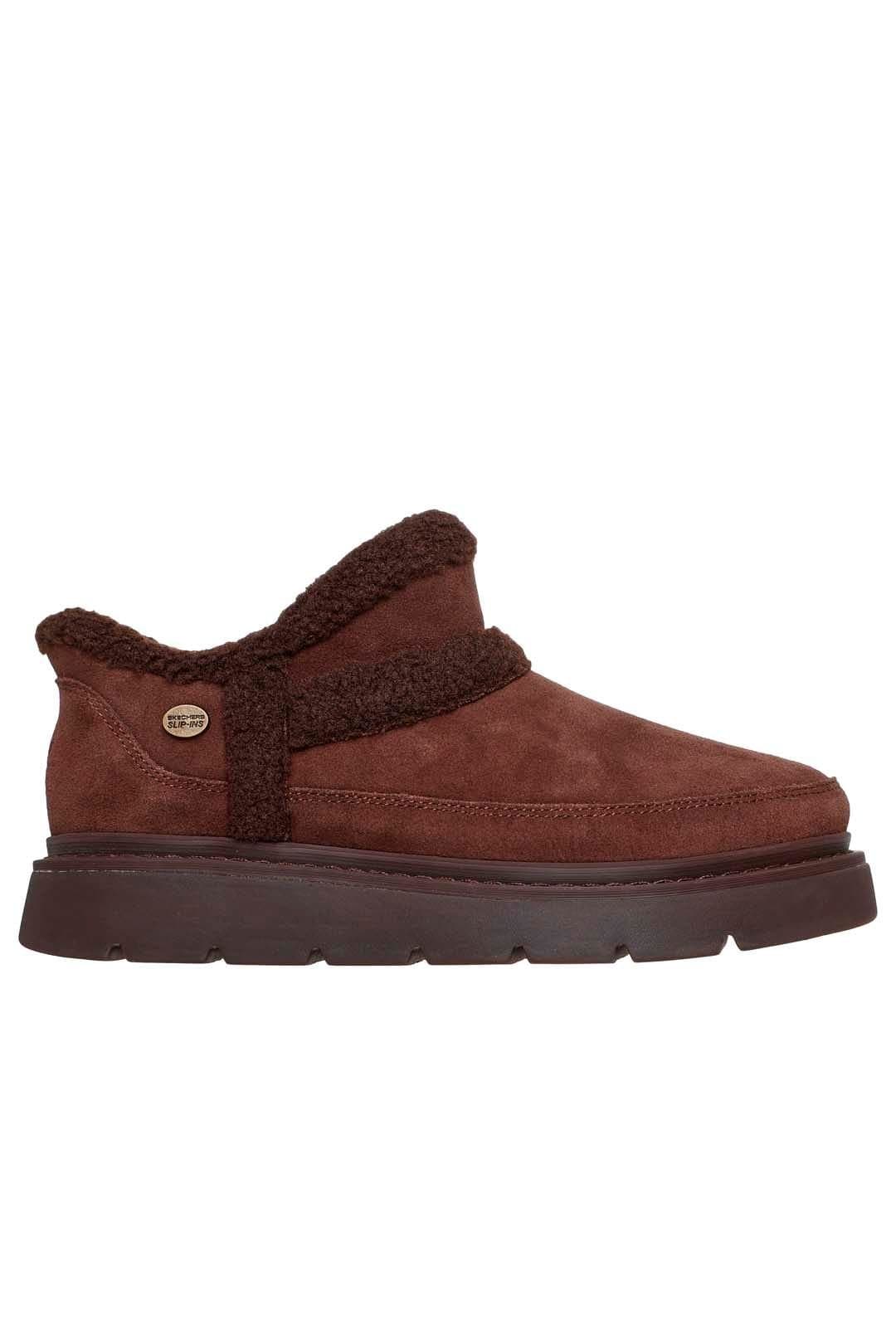 Skechers Skechers Women's Keepsakes Lite Slip-Ins Suede Bootie With Faux Shearling Trim Chocolate in Brown