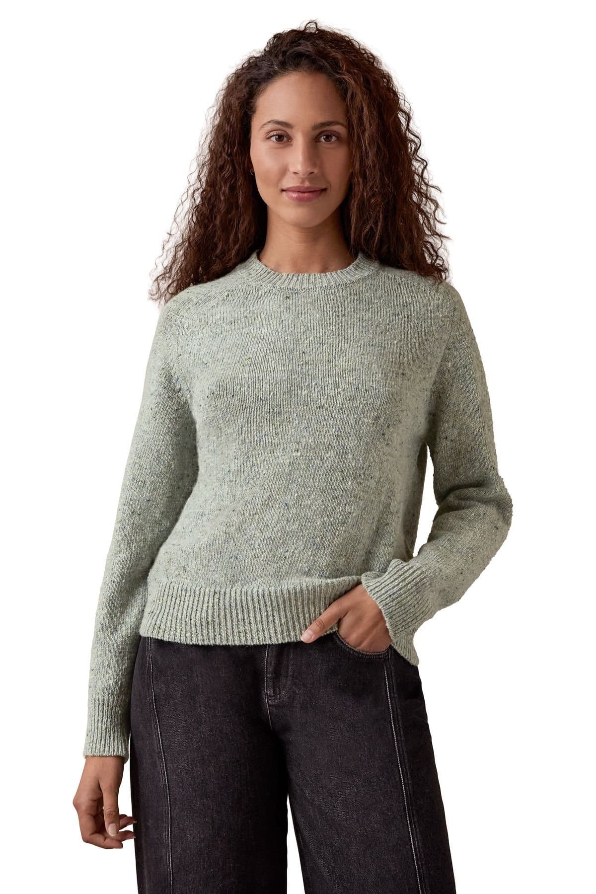 Celtic & Co Celtic & Co Women's Donegal Saddle Shoulder Crew Sweater in Pale Green