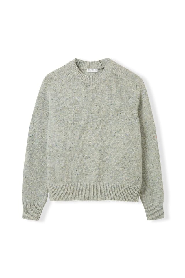Celtic & Co Celtic & Co Women's Donegal Saddle Shoulder Crew Sweater in Pale Green - 2