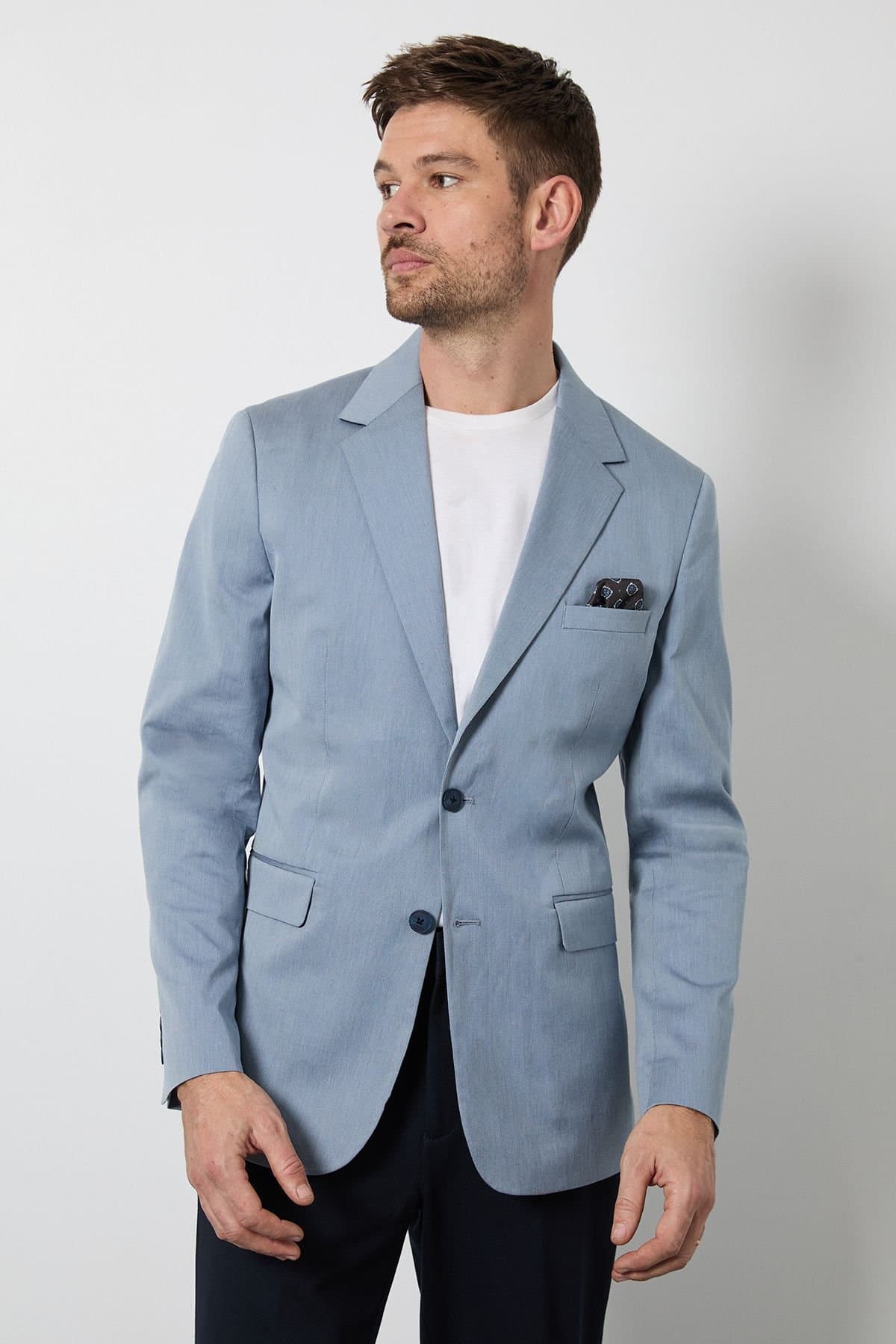 Burton Burton Men's Blue Textured Slim Fit Blazer