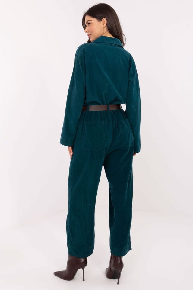 Love Lace Love Lace Women's Italian Corduroy Look High Waist Trousers in Green - 3